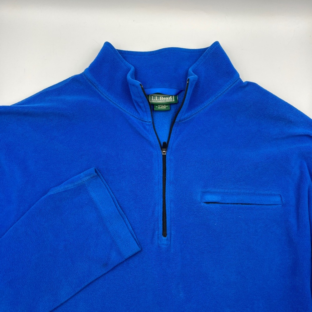 LLBean Mens Fleece Pullover Jacket Blue XL Regular Quarter Zip Pocket L L Bean